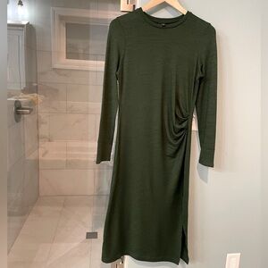 Banana Republic Green Ruched Long Sleeve Midi Sweater Dress S